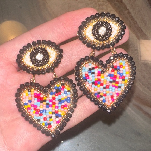 Betsey Johnson Jewelry - Betsy Johnson Colorful Beaded Heart Earrings